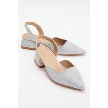 Kadın Topuklu Sandalet Gümüş Sim