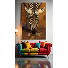 Özkacar Group Su Içen Zebra Ev Duvar Salon Güzellik Salonu Ofis Dükkan Dekarasyon Kanvas Tablo