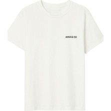 Beyaz Bisiklet Yaka Logo Baskılı Kısa Kollu T-Shirt