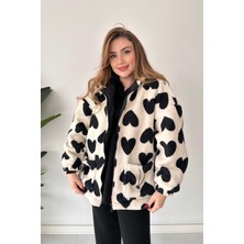 Kalpli Peluş Mont Ekru