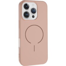 Mobicas Apple iPhone 13 Pro Max Uyumlu Magsafe Özellikli Içi Kadife Silikon Aqua Kapak Pembe