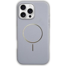 Mobicas Apple iPhone 15 Pro Max Uyumlu Magsafe Özellikli Premium Deri Görünümlü Tax Kapak Gri
