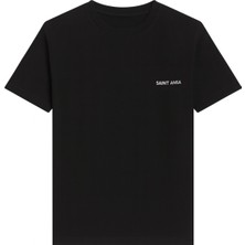 Siyah Bisiklet Yaka Logo Detaylı Kısa Kollu T-Shirt