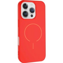 Mobicas Apple iPhone 16 Uyumlu Magsafe Özellikli Içi Kadife Silikon Aqua Kapak Kırmızı