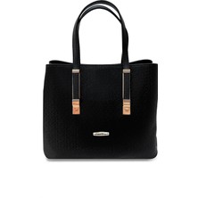 Kadın 4 Bölmeli Gold Aksesuarlı Sade Şık Omuz ve El Çantası Siyah Mozaik