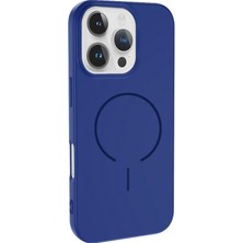 Mobicas Apple iPhone 15 Pro Uyumlu Magsafe Özellikli Içi Kadife Silikon Aqua Kapak Lacivert