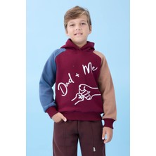 Erkek Çocuk Dad+Me Baskılı Kışlık Kapüşonlu Içi Polarlı Sweatshirt – Bordo