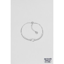 Mozanit Tasarımı 18 Ayar Beyaz Altın Kaplama 19 cm Gümüş Bileklik