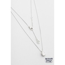 Mozanit Diana 18 Ayar Beyaz Altın Kaplama 45 cm Gümüş Tektaş Kolye