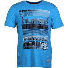 Hummel Dean Erkek Mavi Baskılı Bisiklet Yaka Tişört