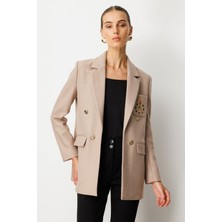 Ekol Önü Armalı Kapak Cepli Kaşe Ceket Vizon 05071