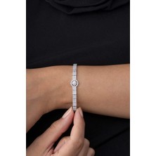 Gümüş Pazarım Beyaz Taşlı Kemerli Su Yolu 925 Ayar Kadın Gümüş Bileklik