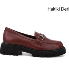 GÖNDERİ Kadın Bordo  Kalın Topuklu Tokalı Hakiki Deri Loafer Ayakkabı