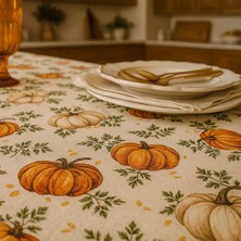 Balkabağı Desenli Dijital Duck Kumaş Masa Örtüsü – 120×160 cm | Sonbahar Temalı Su Geçirmez Mutfak Masa Örtüsü