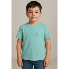 Turkuaz Kabartma Baskılı Çocuk Tişört