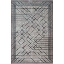 Art AT002M Mavi Geometrik Desen Modern Halı Triko Akrilik Viskon Boyama Yüksek Sıklık Ipek Serisi