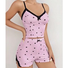 Arias Closet Pembe Kalp Desenli Askılı Şortlu Pijama Takım