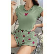 Arias Closet Yeşil Çilek Desenli Askılı Şortlu Pijama Takım