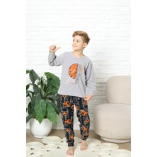 Yeni Stil Sonbahar/kış Erkek Çocuk Basketball Desenli Polar Pijama Takımı 4562