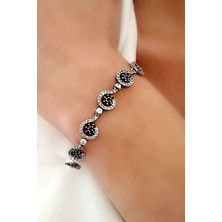 Oniks ve zirkon taş detaylı gümüş su yolu bileklik