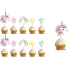 Beyaz  Unicorn Figürlü 10'lu Kürdan Pasta Süsü