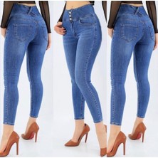 Yüksek Bel Likralı Jean Pantolon 90 cm