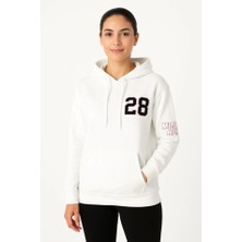 Üç Iplik Kapüşonlu Ön ve Arka Baskılı Sweatshirt Hoodie - Beyaz