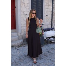 Kadın Sıfır Kollu Bisiklet Yaka Viskon Elbise