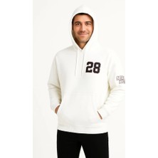 Üç Iplik Kapüşonlu Ön ve Arka Baskılı Sweatshirt Hoodie - Beyaz