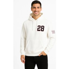Üç Iplik Kapüşonlu Ön ve Arka Baskılı Sweatshirt Hoodie - Beyaz