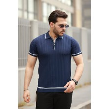 Erkek Fermuarlı Yakalı Kısa Kollu T-Shirt