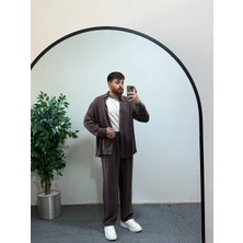 Koyu Mürdüm Ares Erkek Keten Alt Üst Takım Yazlık Gömlek ve Pantolon Seti Nefes Alan Kumaş