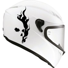 Tek Renk Alevli Kafatası (Flaming Skull Helmet Stickers) Kask Sticker Etiket Modeli
