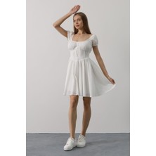 Beli Korseli Mini Elbise - Beyaz