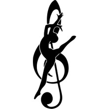 Sol Anahtarı ve Dansçı Müzisyen Kız Duvar Dekor Sticker 40 x 90 cm