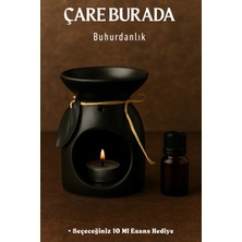 Siyah Renk Yapraklı Buhurdanlık (Seçeceğiniz 10 ml Esans Hediye)