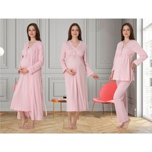 Dvina Effortt Lohusa 4'lü Set - Sabahlık/pijama Takımı/gecelik Pembe - 4056