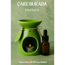 Yeşil Renk Yapraklı Buhurdanlık (Seçeceğiniz 10 ml Esans Hediye)