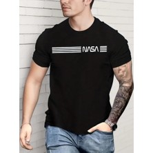 Erkek Kısa Kollu Nasa Baskı Bisiklet Yaka T-Shirt