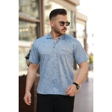 Erkek Yakalı Jakar Baskılı Kısa Kollu T-Shirt