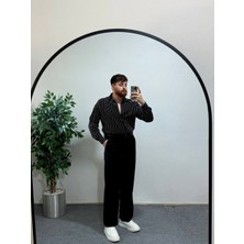 Erkek Siyah Beyaz Dikey Çizgili Yarım Oversize Gömlek Modern Tarz, Nefes Alan Ince Kumaş Şık