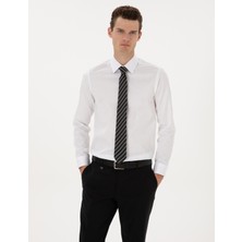Pierre Cardin Erkek Beyaz %100 Pamuk Parlak Saten Slim Fit Uzun Kollu Basic Gömlek 50315407-VR013