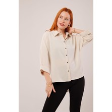 Edolika Kol Katlama Detaylı Bej Gömlek