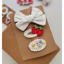 Corcoz 3'lü El Yapımı Fiyonk - Örgü Çıt Çıt ve Klipsli Kız Çocuk Yetişkin Toka Seti - CZ02