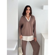 Edolika Polo Yaka Gömlek Detay Salaş Balon Pantolunlu Ikılı Takım