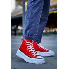 Kb-Cx-3 Kuback Uzun Kırmızı Keten Beyaz Yüksek Taban Spor Ayakkabı