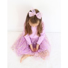 Lila  Üzeri Gold Yıldızlı Tül Kız Çocuk Klips Toka