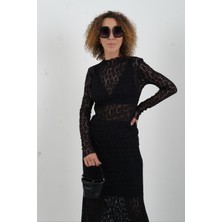 Siyah Dantel Uzun Kollu Bluz