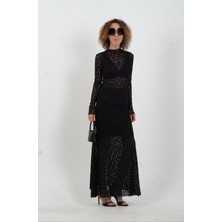 Siyah Yarım Astarlı Dantel Etek