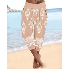 Edolika Kadın Beli Lastikli Etnik Desenli Kapri Süprem Pantolon